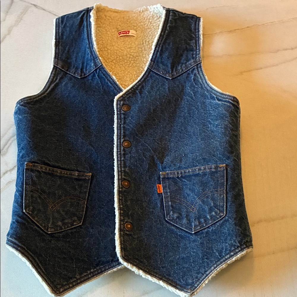 Levi's Vintage Dark Blue Denim Vest with Faux Fleece Lining